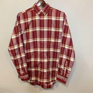 Cabela Men's Red Plaid Button-Down Shirt Wrinkle Free Long Sleeve Size Medium